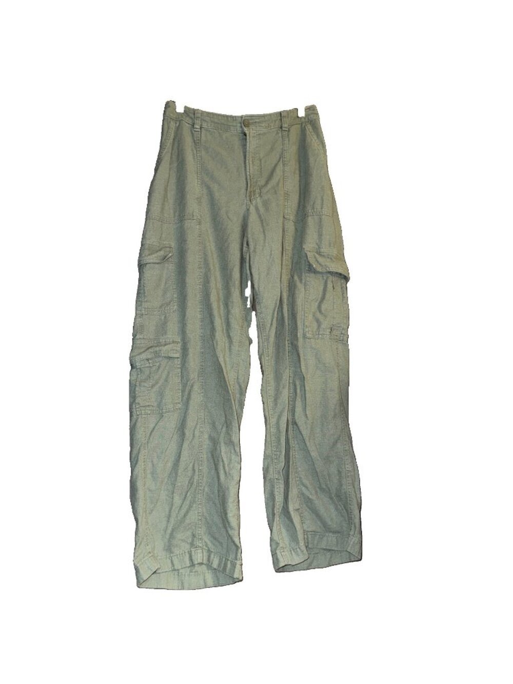 Hollister Ultra High-Rise Cargo Pants LARGE Elastic Waist Green Khaki 3 Pockets